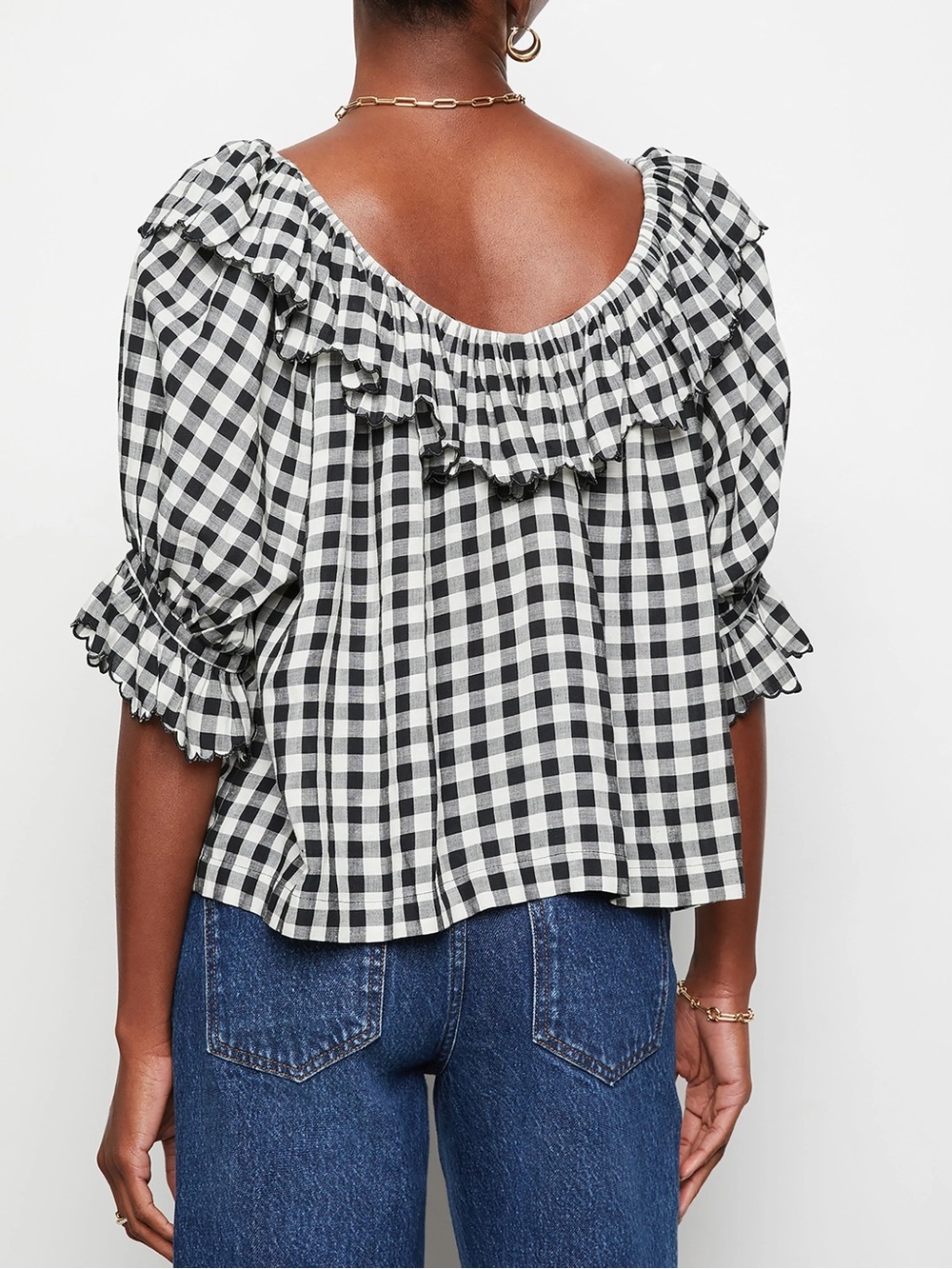 Doen Samara Ruffled Gingham Voile Blouse black white - Picture 2 of 6